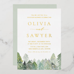 Watercolor Snowy Evergreen Forest Couples Shower
