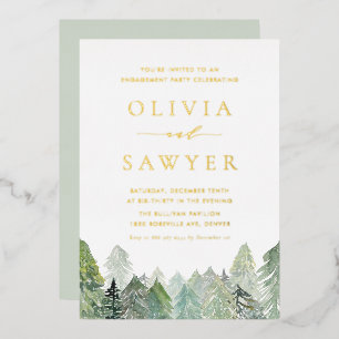Watercolor Snowy Evergreen Forest Engagement Party