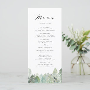 Watercolor Snowy Evergreen Forest Script Wedding Menu