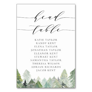 Watercolor Snowy Evergreen Forest Wedding Head Table Number