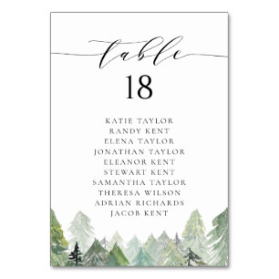 Watercolor Snowy Evergreen Forest Winter Wedding Table Number