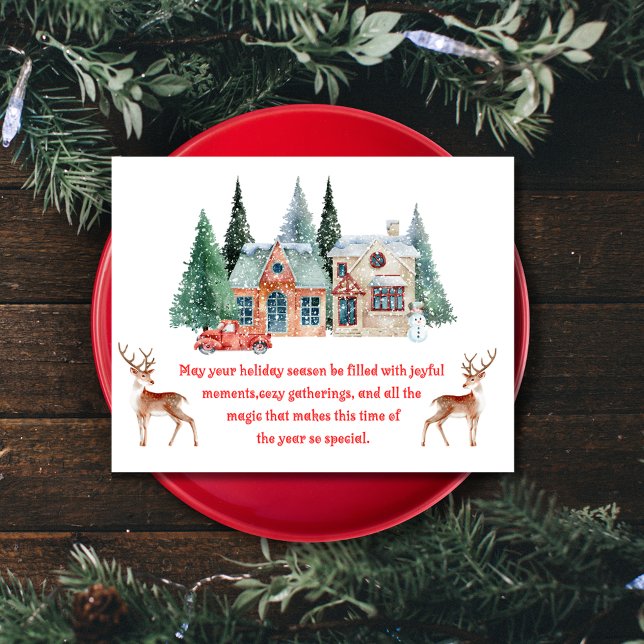 watercolor snowy house merry christmas  holiday postcard (Creator Uploaded)