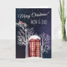 Watercolor Snowy Phone Box And Robins Christmas