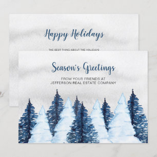 Watercolor Snowy Pine Trees Forest Winter Business Holiday Card