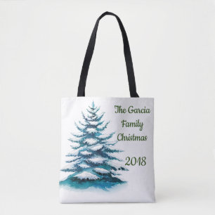 Watercolor Snowy Pine & Wreath 2 sided Family Tote Bag