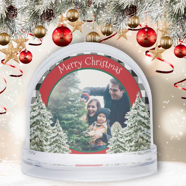 Watercolor Snowy Trees With Black Plaid Snowglobe (Creator Uploaded)