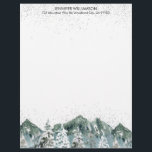 Watercolor Snowy Winter Mountains Forest Trees Letterhead<br><div class="desc">Personalized text/name design with watercolor painted snowy winter landscape with mountains and forest with faux silver glitter snow elements.</div>