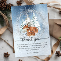 Watercolor Snowy Winter Pine Trees Baby Mama Fox
