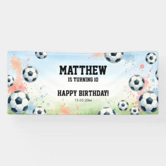 Watercolor Soccer Boy's Birthday Party Banner