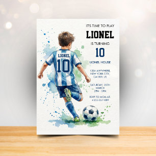 Watercolor Soccer Boy's Birthday Party Invitation
