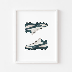 Watercolor soccer shoes poster