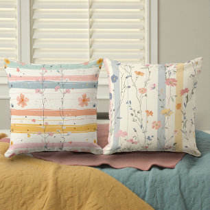 Watercolor Soft Colors Flowers Double Sided Throw Pillow