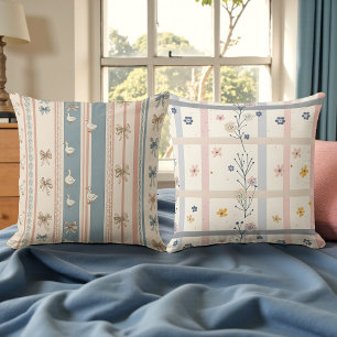 Watercolor Soft Geese & Floral Double Sided Throw Pillow