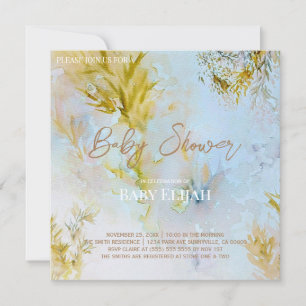 Watercolor Soft Heavenly Leaves Baby Shower Invitation