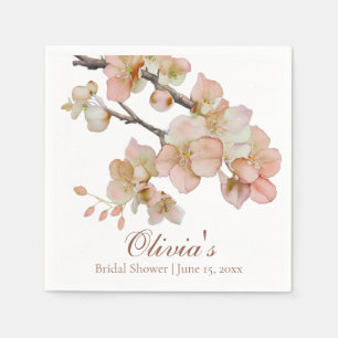 Watercolor soft orange pink floral blossoms napkin