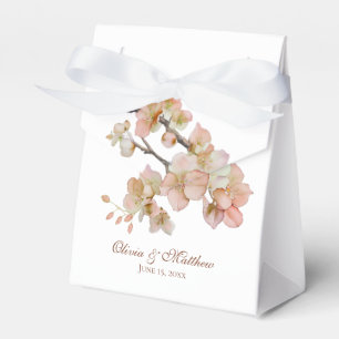 Watercolor soft orange pink spring blossoms favor box