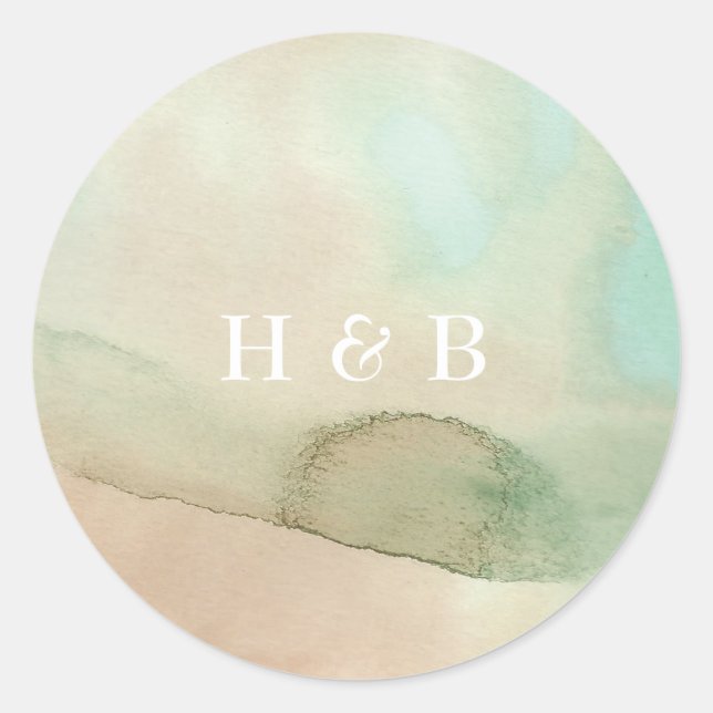 Watercolor Soft Pastel Beach Wedding Classic Round Sticker (Front)