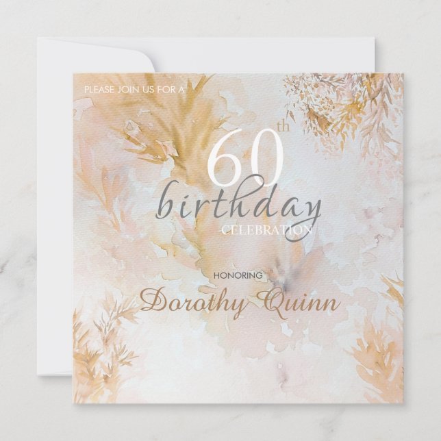 Watercolor Soft Pastel Leaves Birthday Invitation (Front)