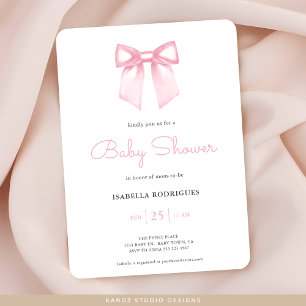 Watercolor Soft Pink Bow Baby Shower Invitation