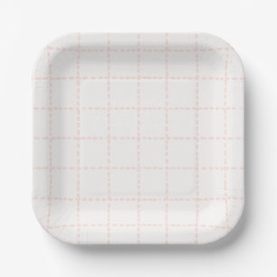 Watercolor Soft Pink Preppy Plaid Party Paper Plate