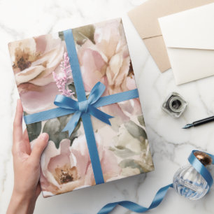Watercolor Soft Pink Rose Beige Floral Pattern Wrapping Paper