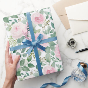 Watercolor Soft Pink Roses Floral  Wrapping Paper