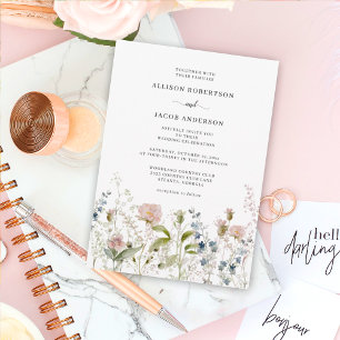 Watercolor Soft Pink Wildflower Floral Wedding Invitation