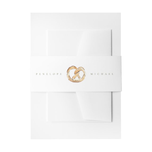 Watercolor Soft Pretzel Heart Wedding Invitation Belly Band (Front Example)