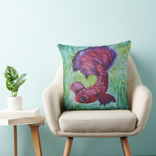 Watercolor Soft Tones Betta Fish Painting Throw Pillow