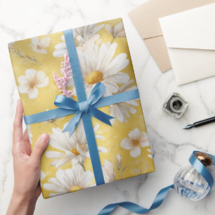 Watercolor Soft Yellow Daisy White Floral Pattern Wrapping Paper