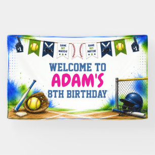 Watercolor Softball Birthday Party Banner