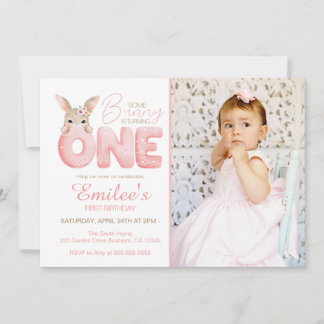 Watercolor Some Bunny is ONE photo Birthday Invitation