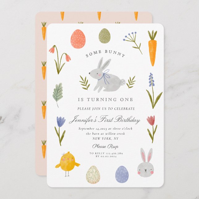 Watercolor Some Bunny is Turning  One Birthday Invitation (Creator Uploaded)
