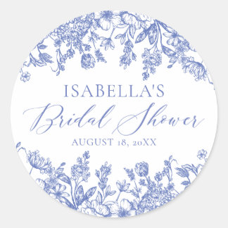 Watercolor Something Blue Floral Bridal Shower Classic Round Sticker
