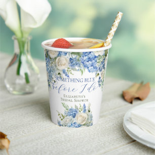 Watercolor Something Blue Floral Bridal Shower Paper Cups
