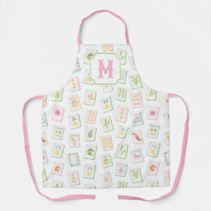 Watercolor Southern Summer Mahjong Tiles Monogram Apron