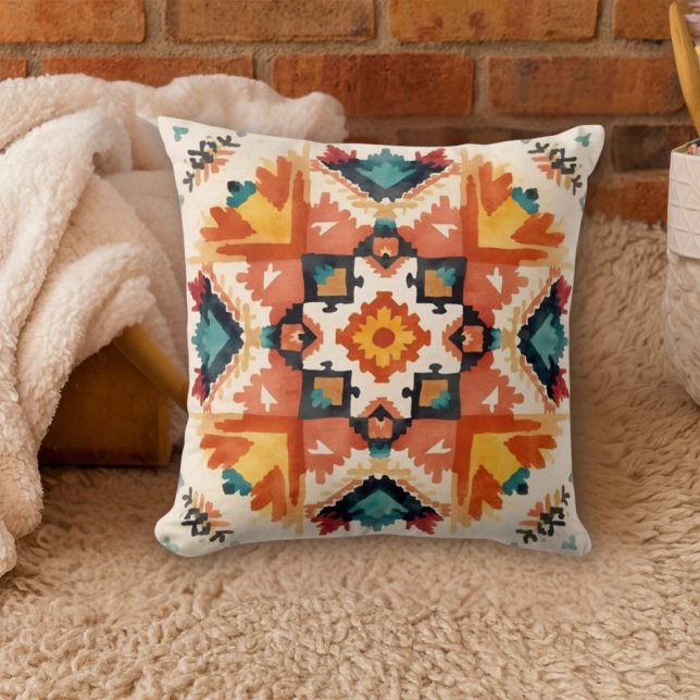 Watercolor Southwestern Boho Desert Throw Pillow (watercolor southwestern throw pillow)