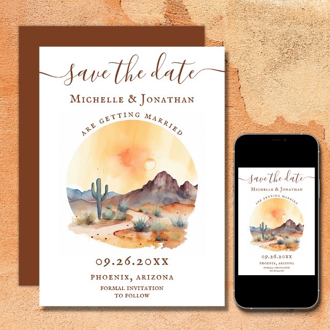 Watercolor Southwestern Desert and Cactus Wedding Save The Date (Printed and Digital - Watercolor Southwestern Desert and Cactus Wedding Save The Date)