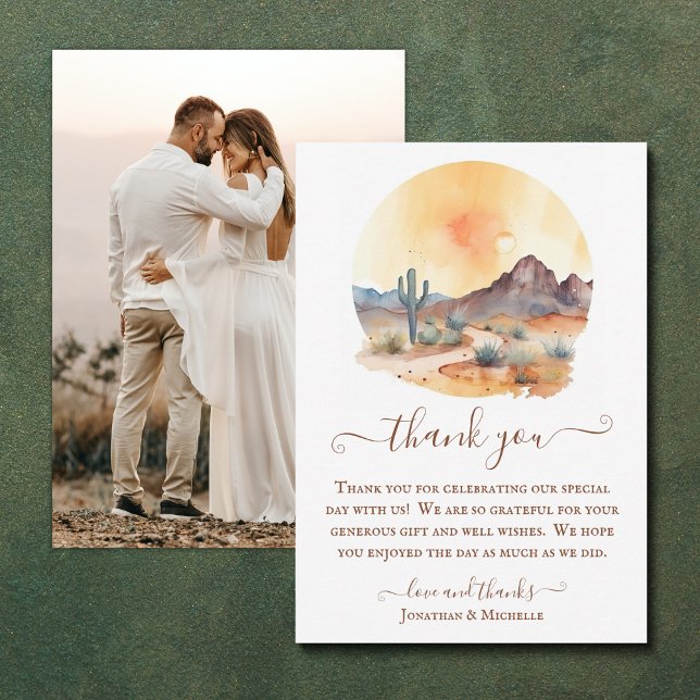 Watercolor Southwestern Desert Photo Wedding Thank You Card (Watercolor Southwestern Desert Photo Wedding Thank You Card)