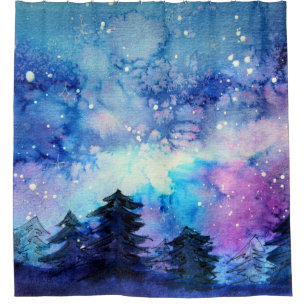Watercolor Space Art: Night Sky Trees