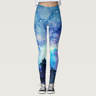 Watercolor Space Art: Night Sky Trees Leggings