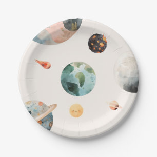 Watercolor Space Birthday Paper Plates