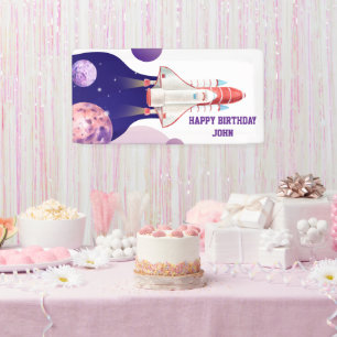 Watercolor Space Galaxy Astronaut Birthday Banner