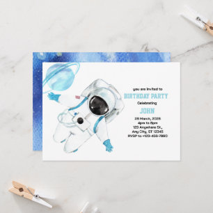  Watercolor Space Galaxy Astronaut Birthday  Invitation