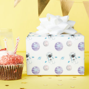  Watercolor Space Galaxy Astronaut  Wrapping Paper