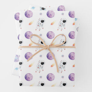  Watercolor Space Galaxy Astronaut  Wrapping Paper Sheet
