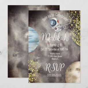 Watercolor Space Galaxy Planet Sky Birthday Party  Invitation