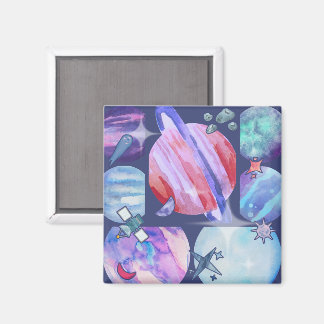 Watercolor Space Planets Magnet