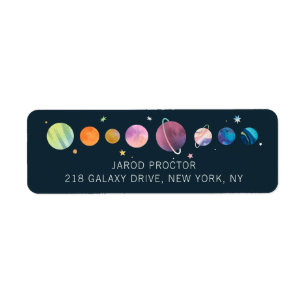 Watercolor Space Planets Personalized Address