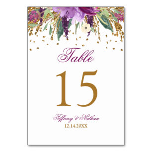 Watercolor Sparkling Amethyst Table Number Card